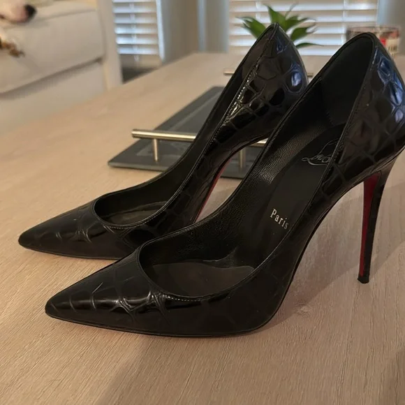 Christian Louboutin Kate 100 mm Red Bottom Pumps Alligator Calf Leather Size 36